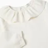 Knitted jumper with ruffled collar for baby girls, white