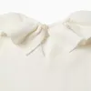 Knitted jumper with ruffled collar for baby girls, white