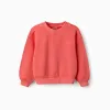 Cotton sweatshirt with dropped shoulders for baby girls, neon coral