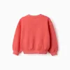 Cotton sweatshirt with dropped shoulders for baby girls, neon coral