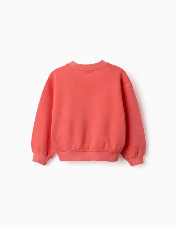 Cotton sweatshirt with dropped shoulders for baby girls, neon coral