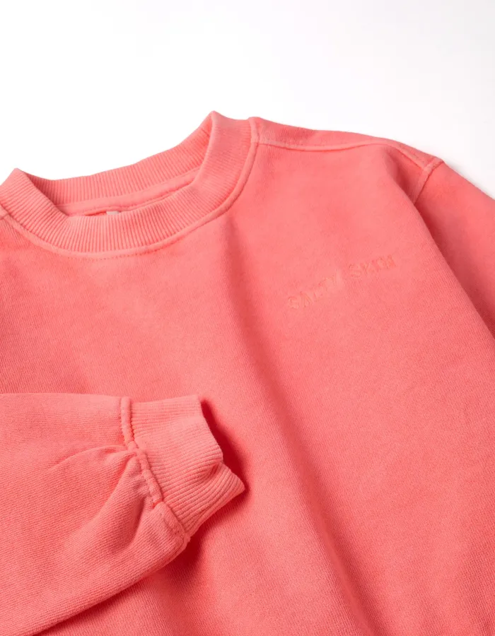 Cotton sweatshirt with dropped shoulders for baby girls, neon coral