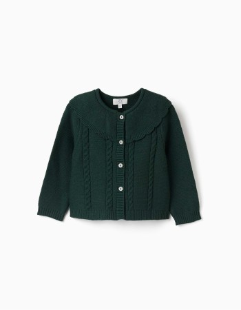Knitted cardigan with cable details B&S for baby girls, dark green