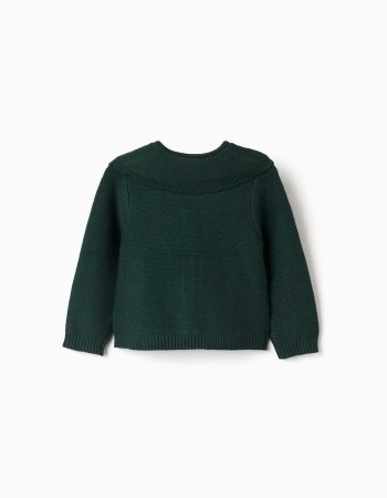 Knitted cardigan with cable details B&S for baby girls, dark green