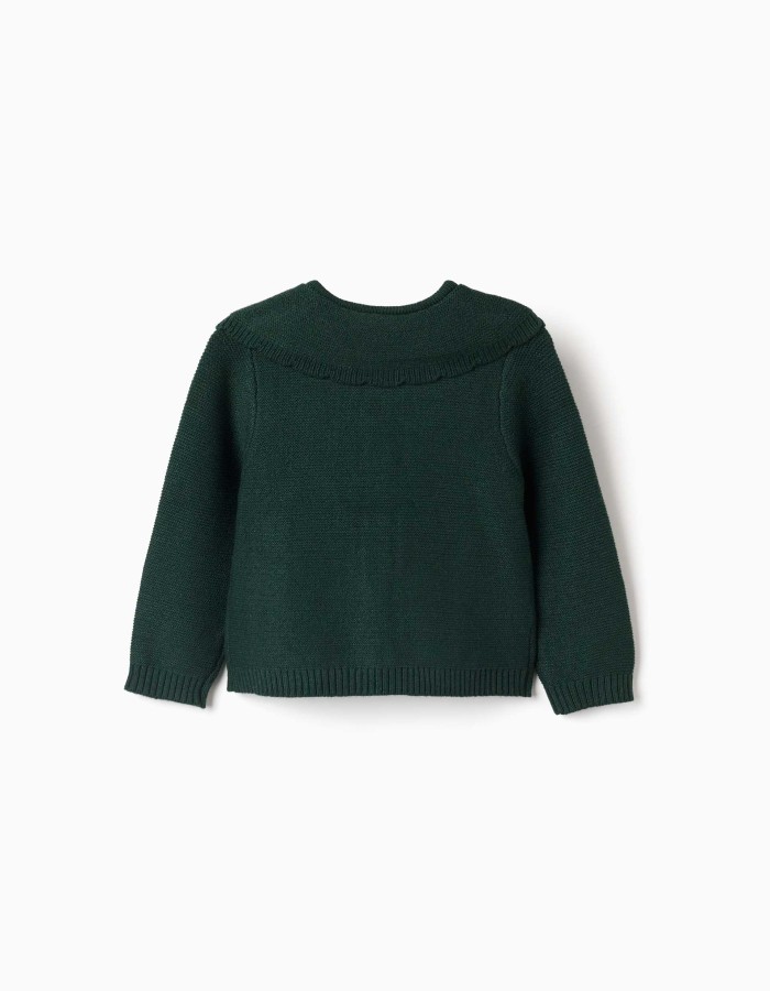 Knitted cardigan with cable details B&S for baby girls, dark green