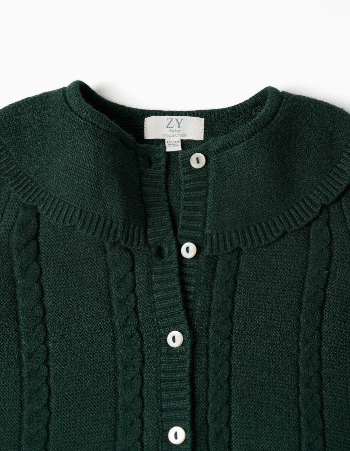 Knitted cardigan with cable details B&S for baby girls, dark green