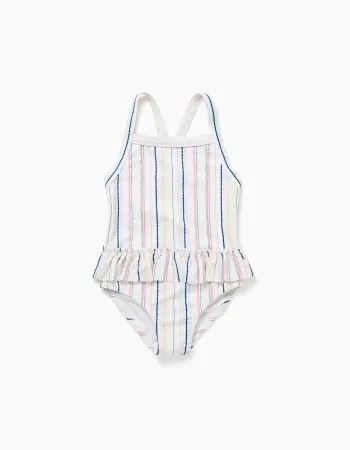 Swimsuit with ethnic stripes and ruffles B&S for baby girls, multicolour