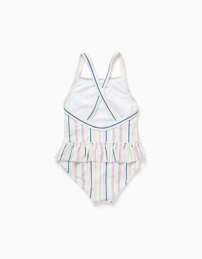 Swimsuit with ethnic stripes and ruffles B&S for baby girls, multicolour