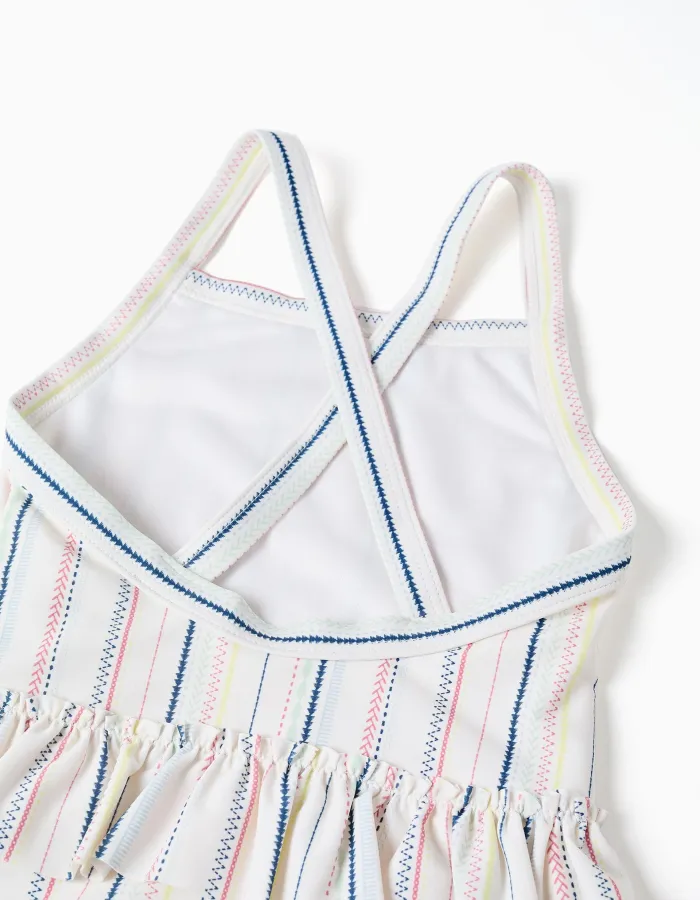 Swimsuit with ethnic stripes and ruffles B&S for baby girls, multicolour