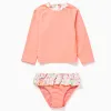 Swim set with UV 40+ protection and motif for babies and girls, coral