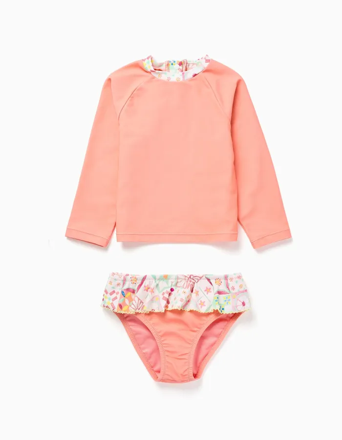 Swim set with UV 40+ protection and motif for babies and girls, coral