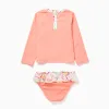Swim set with UV 40+ protection and motif for babies and girls, coral