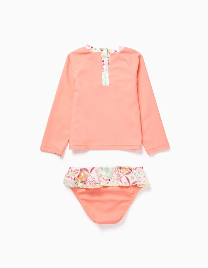 Swim set with UV 40+ protection and motif for babies and girls, coral