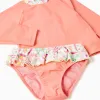 Swim set with UV 40+ protection and motif for babies and girls, coral