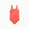 Swimsuit with star motif in bouclé for baby girls, neon coral