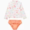 Swim set with UV 80 protection and motif for babies and girls, white/orange