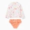 Swim set with UV 80 protection and motif for babies and girls, white/orange