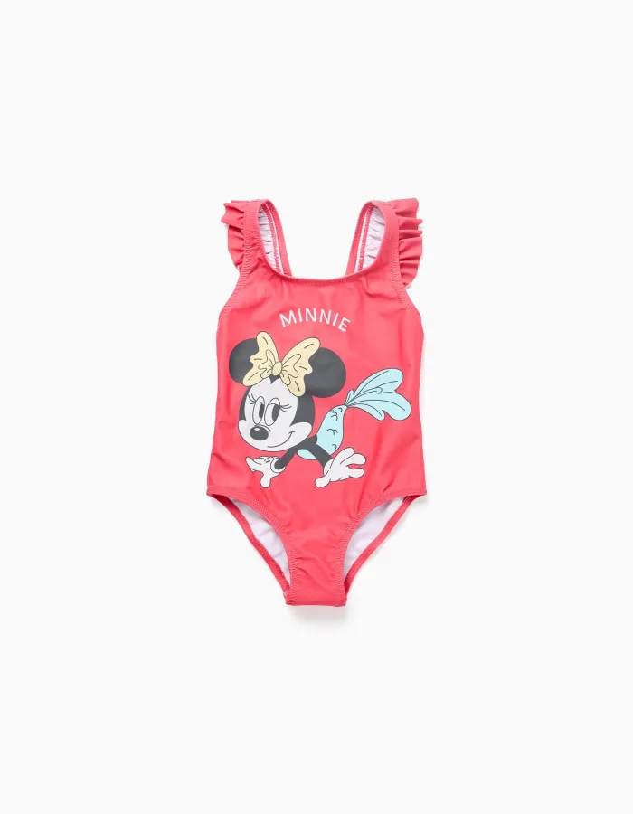 Swimsuit with Minnie print and ruffled straps for baby girls, red