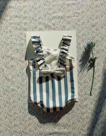 Striped swimsuit with ruffles You&Me for baby girls, white/blue