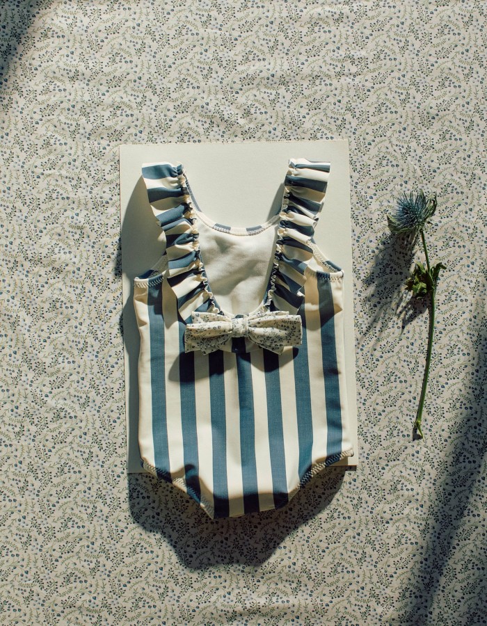 Striped swimsuit with ruffles You&Me for baby girls, white/blue