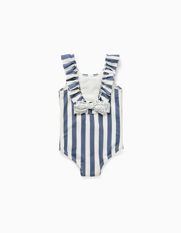 Striped swimsuit with ruffles You&Me for baby girls, white/blue