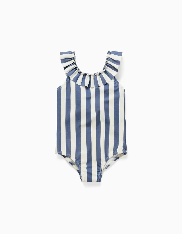 Striped swimsuit with ruffles You&Me for baby girls, white/blue