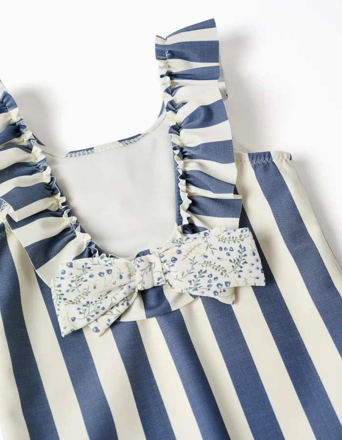 Striped swimsuit with ruffles You&Me for baby girls, white/blue