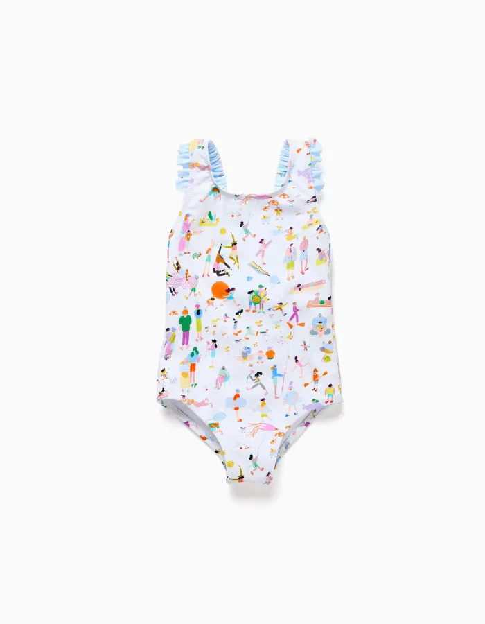 Swimsuit with print Carolina Celas x Zippy for baby girls, white