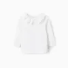 Long Sleeve Ruffle Neck T-Shirt for Baby Girls, White
