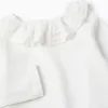 Long Sleeve Ruffle Neck T-Shirt for Baby Girls, White