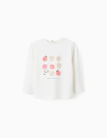 Cotton Long Sleeve T-Shirt for Baby Girls 'Circle', White