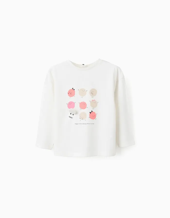 Cotton Long Sleeve T-Shirt for Baby Girls 'Circle', White