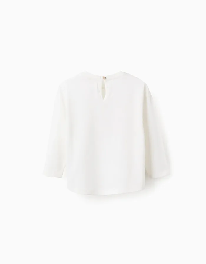 Cotton Long Sleeve T-Shirt for Baby Girls 'Circle', White