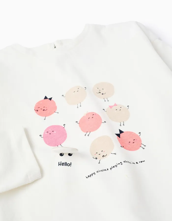 Cotton Long Sleeve T-Shirt for Baby Girls 'Circle', White
