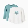 Pack of 2 Long Sleeve T-shirts for Baby Girls, White/Turquoise