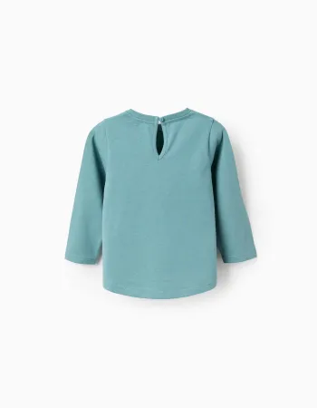 Pack of 2 Long Sleeve T-shirts for Baby Girls, White/Turquoise