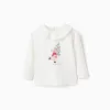 Long sleeve T-shirt with ruffle collar and print for baby girls, white
