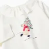 Long sleeve T-shirt with ruffle collar and print for baby girls, white