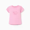 Cotton T-shirt with embossed front print for baby girls, pink