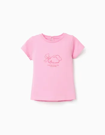 Cotton T-shirt with embossed front print for baby girls, pink