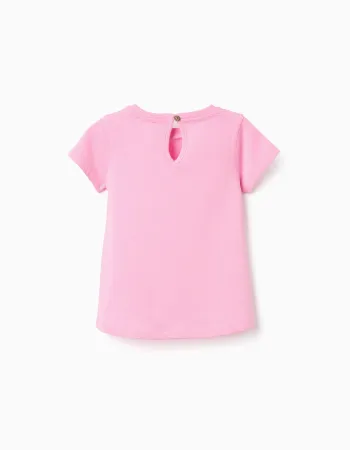 Cotton T-shirt with embossed front print for baby girls, pink
