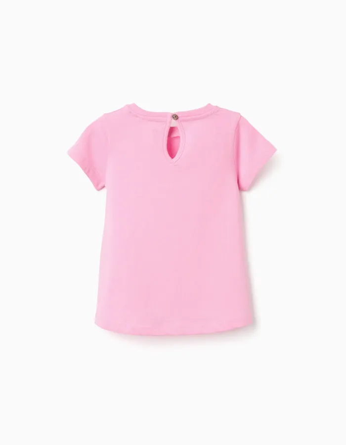 Cotton T-shirt with embossed front print for baby girls, pink