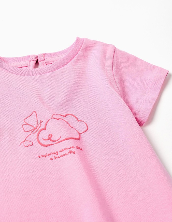 Cotton T-shirt with embossed front print for baby girls, pink