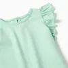 T-shirt with ruffled sleeves and round collar for baby girls, light green