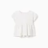 Cotton T-shirt with ruffled base for baby girls, white