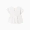 Cotton T-shirt with ruffled base for baby girls, white