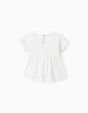 Cotton T-shirt with ruffled base for baby girls, white