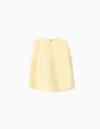 Sleeveless cotton top with cherry print for baby girls, yellow