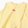 Sleeveless cotton top with cherry print for baby girls, yellow