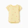 Cotton T-shirt with cherry motif for baby girls, yellow